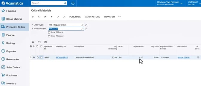 Acumatica Production Management 3 - Critial Materials copy