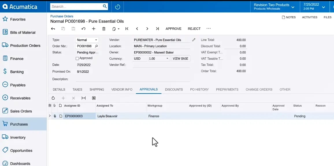 Acumatica Production Management 4 - Approvals copy