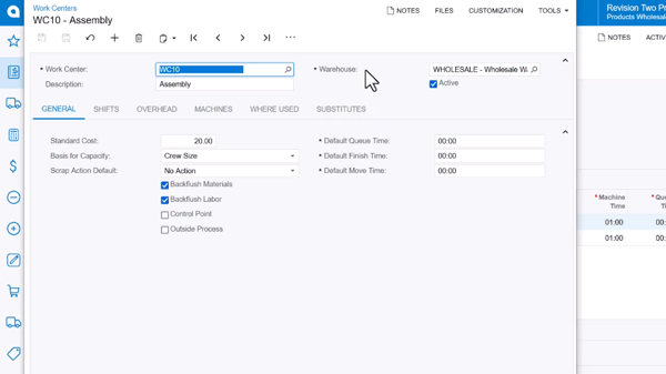 Acumatica Work Center Still