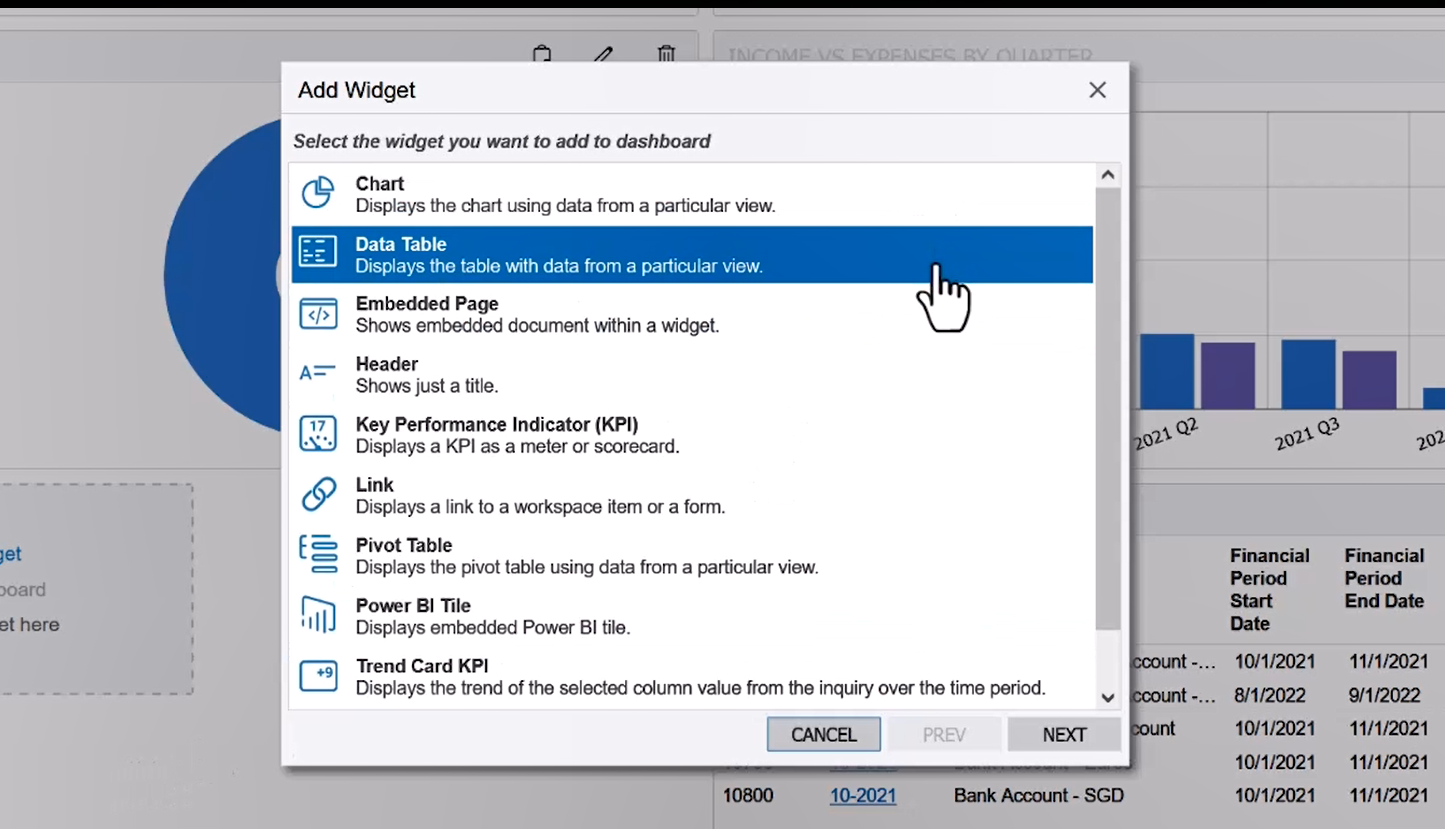 Add a widget to a Dashboard in Acumatica - Milestone