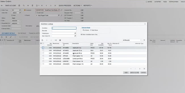 inventory lookup in acumatica SOP2