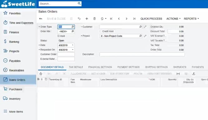 new sales order in acumatica SOP2