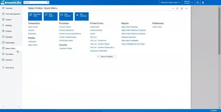 sales order screen in acumatica SOP2