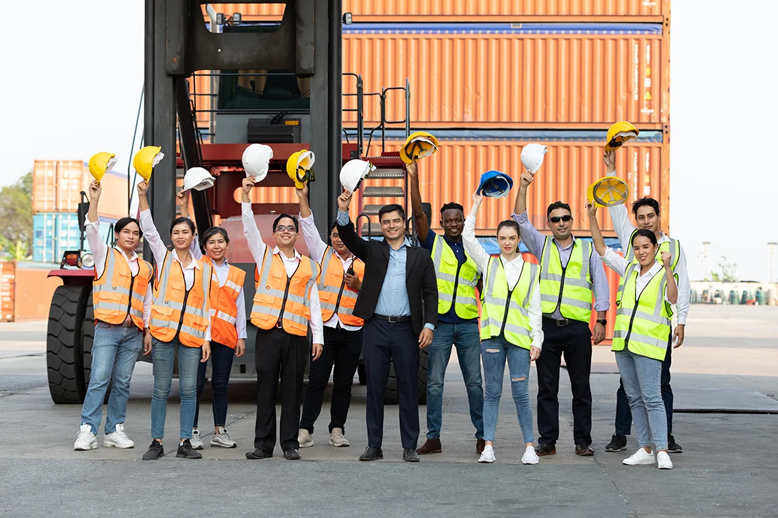 warehouse workers celebrating